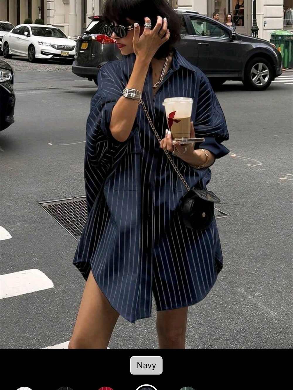 SHEIN Navy Pinstripe Oversized Shirt Dress